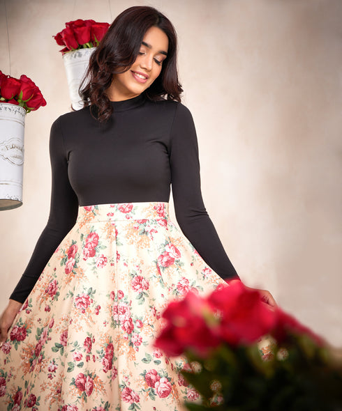 Two Tone Scuba Printed Dress