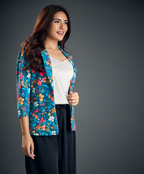 Blue Floral Work Wear Blazer