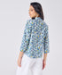Mandarine Collar Blue Printed Roll Up Sleeve Top