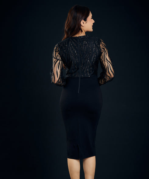 Lace Detailed Ponte Shift Dress