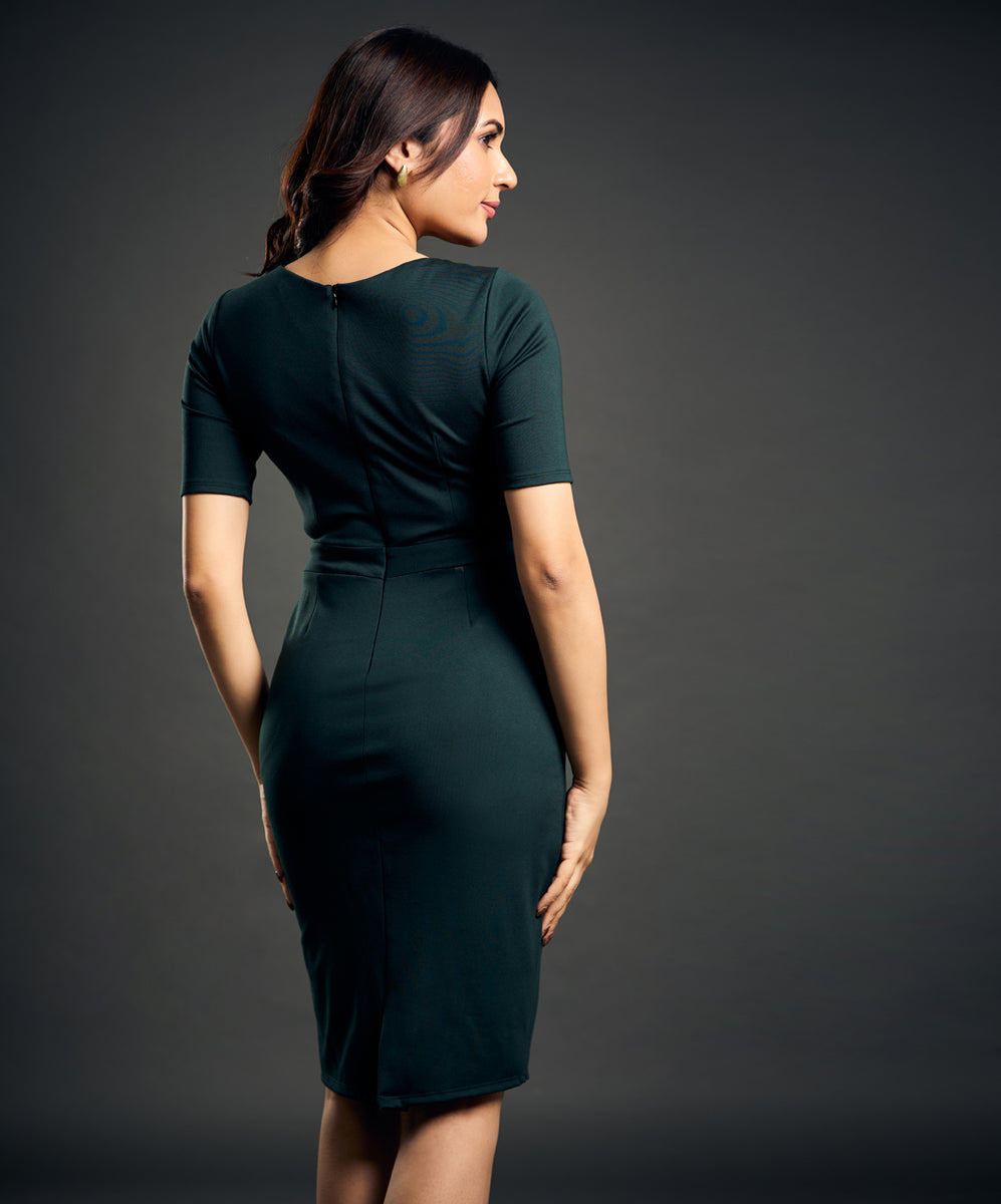 Vneck Bodycon Green Dress – Zigzag