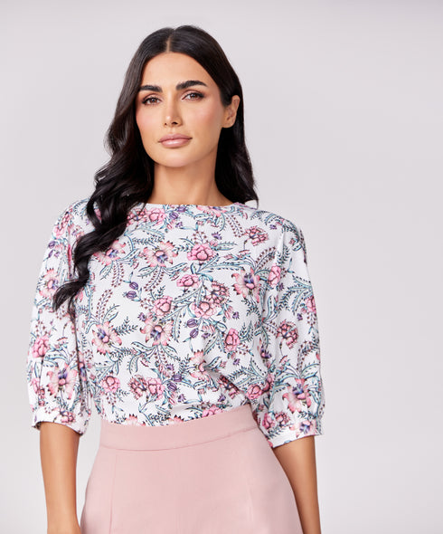 Half Puffed Sleeve Round Neck Top