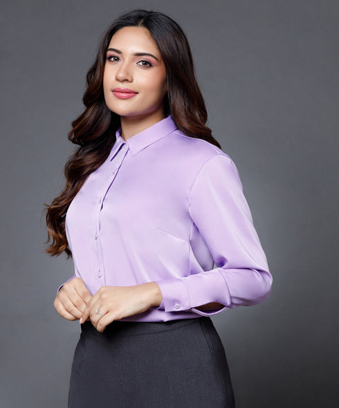 Work Wear Satin Shirt - Lavender