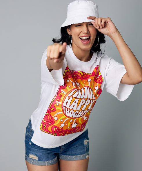 Think Happy Thoughts Oversize White Tshirt