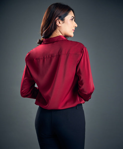 Maroon Work Wear Satin Shirt Blouse