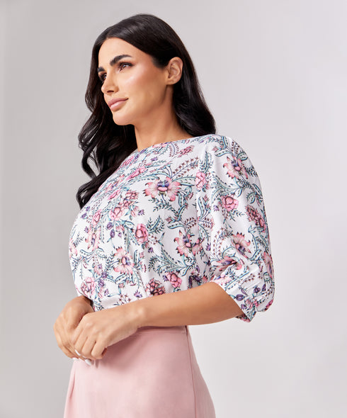 Half Puffed Sleeve Round Neck Top