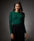 Long Sleeve Round Neck Rib Top- Dark Green