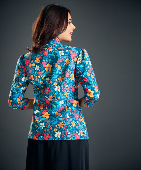 Blue Floral Work Wear Blazer