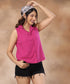 Notch Neck Curved Hem Magenta Top