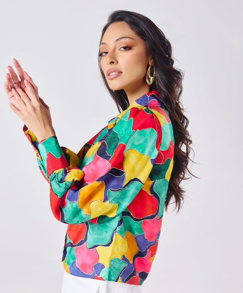 Multi Coloured Shirt With Puffed Sleeve