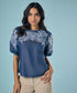 Embroidery And Cut Work Dark Blue Top
