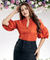Puffed Half Sleeve Orange Linen Top
