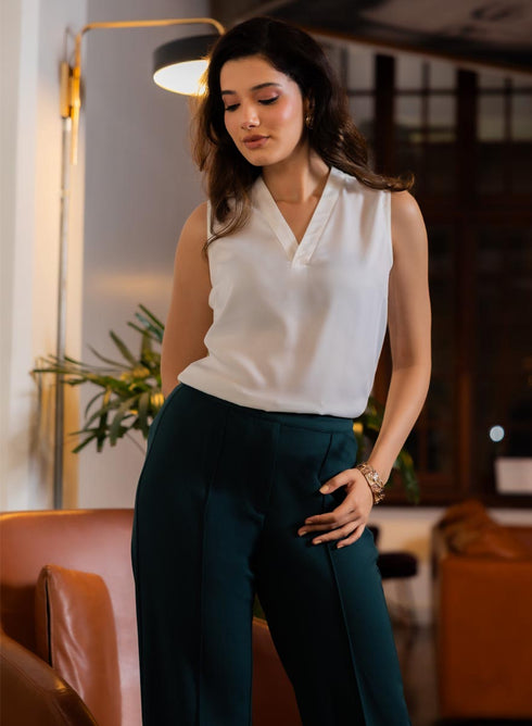 Flared Ponte Trouser -Dark green