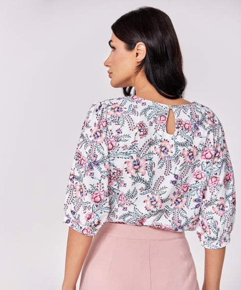 Half Puffed Sleeve Round Neck Top