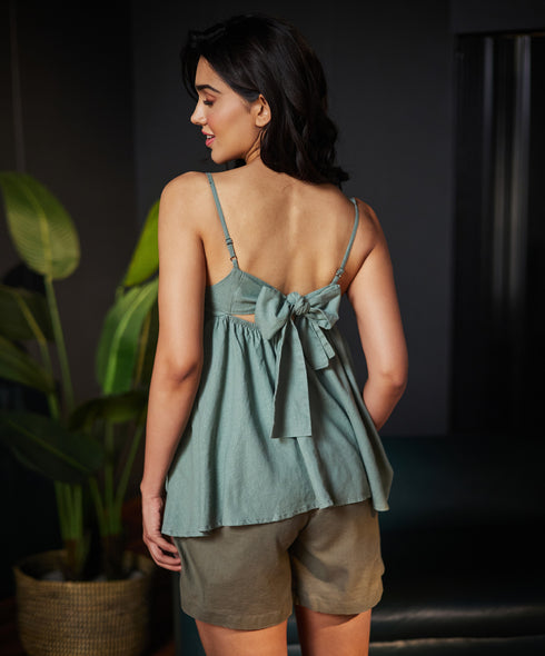 Back Tie Strap Linen Top