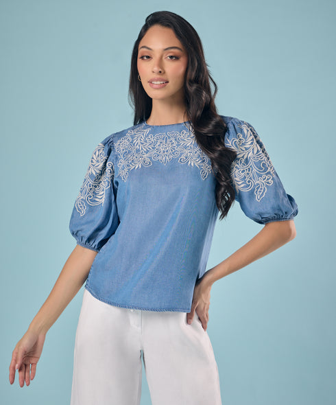 Embroidery And Cut Work Tencel Top