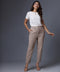 Solid High Waist Belted Beige Trousers