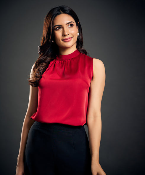High Neck Sleeveless Satin Top
