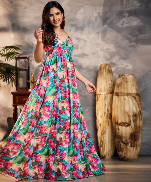 Twisted Green Printed Chiffon Maxi