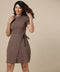 Round Neck Shift Brown Dress
