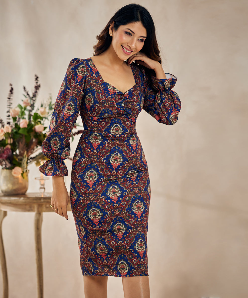 Sweetheart Neck Flounce Sleeve Layered Hem Dress Zigzag