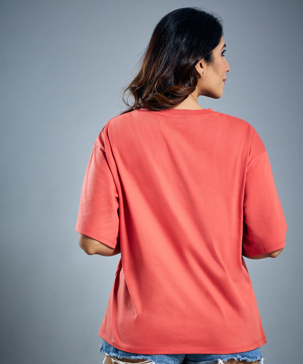 Orange Printed Oversized T-Shirt