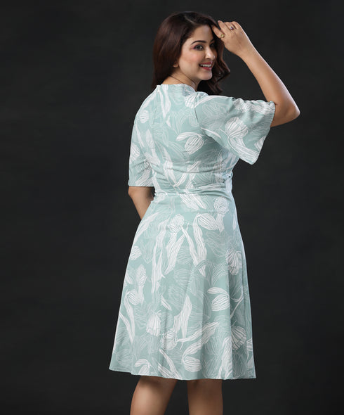 Vneck Twisted Waist Olive Printed Dress