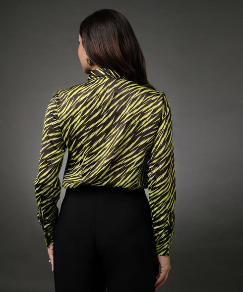 Lapel Long Sleeve Printed Top With A Cuff