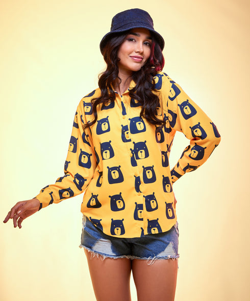 Oversized chiffon yellow printed shirt