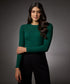 Long Sleeve Round Neck Rib Top- Dark Green