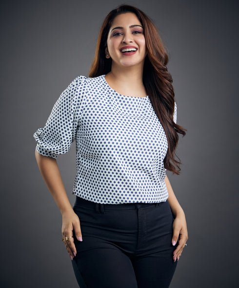 Half Sleeve Polka Dot Printed Top