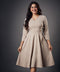 Side Looped Skater Beige Dress
