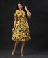 Vneck Twisted Waist Yellow Printed Dress