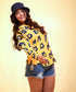 Oversized chiffon yellow printed shirt