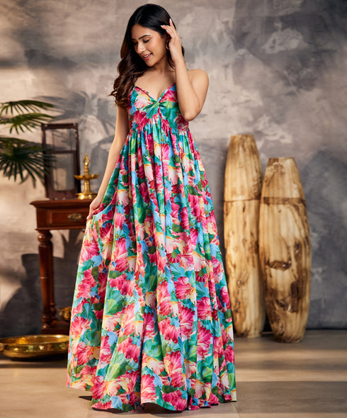Twisted Green Printed Chiffon Maxi