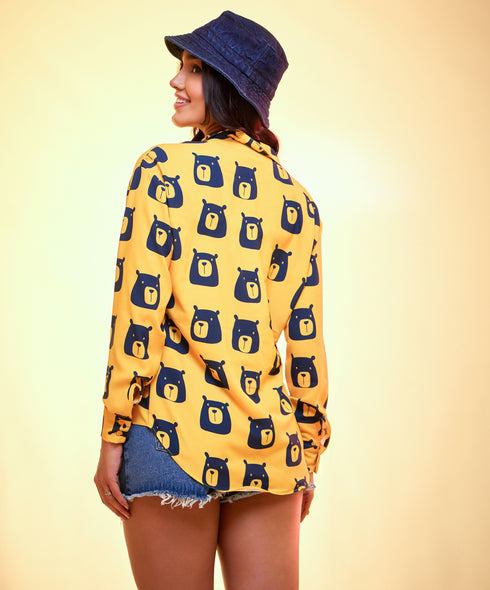 Oversized chiffon yellow printed shirt