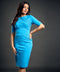 Ponte Half Sleeve Bodycon Blue Dress