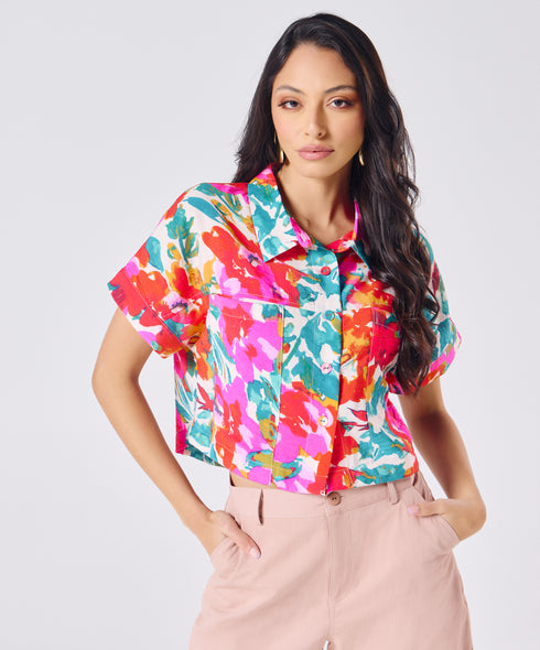 Crop Printed Shirt With A Classic Collar