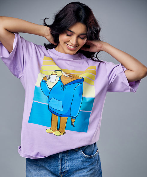 Coffee Drinking Sloth Oversized Tshirt