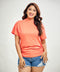 Side Gathered Crew Neck Tshirt- Peach