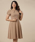 Front Neck Pleated Skater Beige Dress