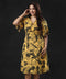 Vneck Twisted Waist Yellow Printed Dress