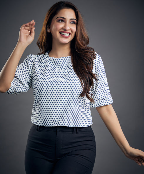 Half Sleeve Polka Dot Printed Top