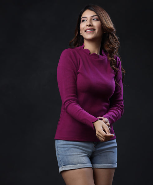 Scallop Long Sleeve Purple T-Shirt