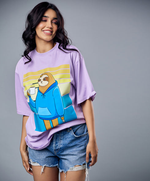 Coffee Drinking Sloth Oversized Tshirt