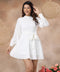 High Neck Belted Skater White Dress