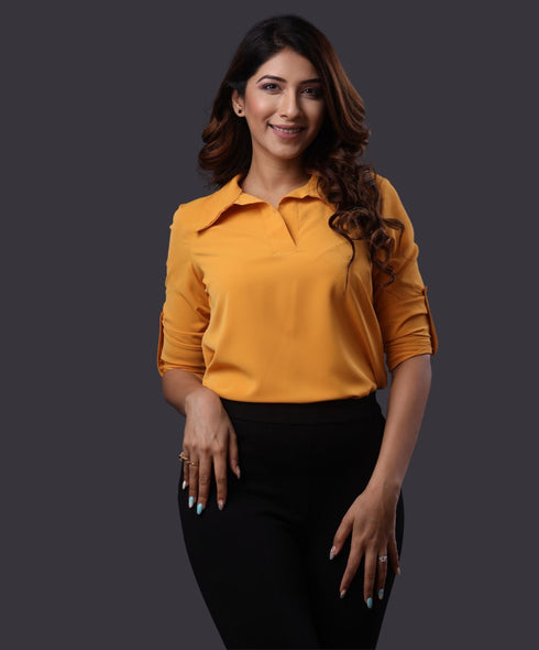 Open Collar Solid Chiffon Blouse