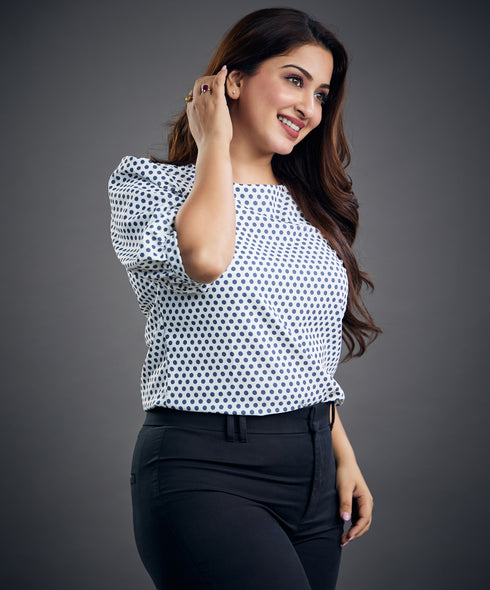 Half Sleeve Polka Dot Printed Top