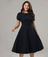Front Neck Pleated Skater Navy Dress
