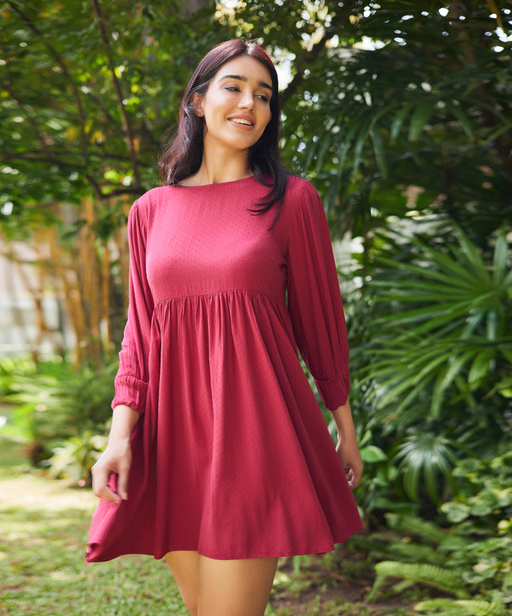 Missy Maroon Babydoll Ruffle Dress